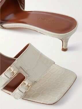 By Far Roni Cream Croco Embossed Leather Sandal
